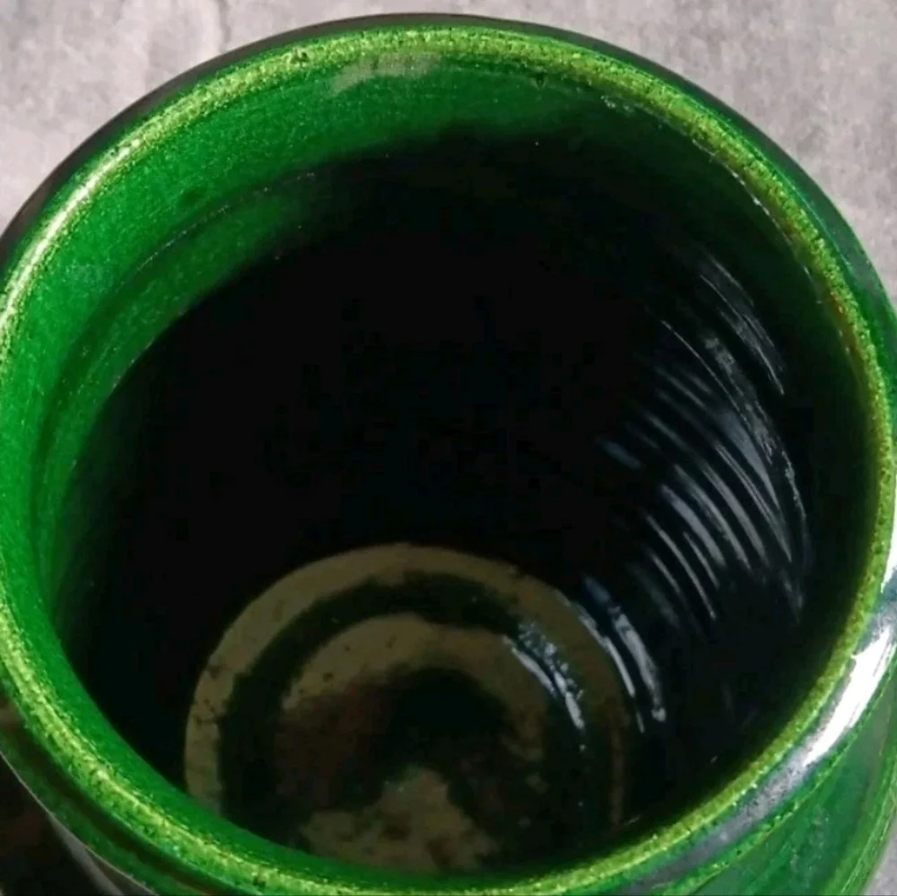 Handcrafted Green Stoneware Vase with Deer Design, Rustic Cottage Cabin Pottery
